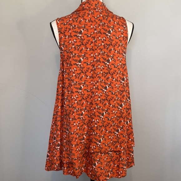Umgee Orange Floral Button Sleeveless Fall Boho Cotton High-low Blouse - Picture 5 of 7